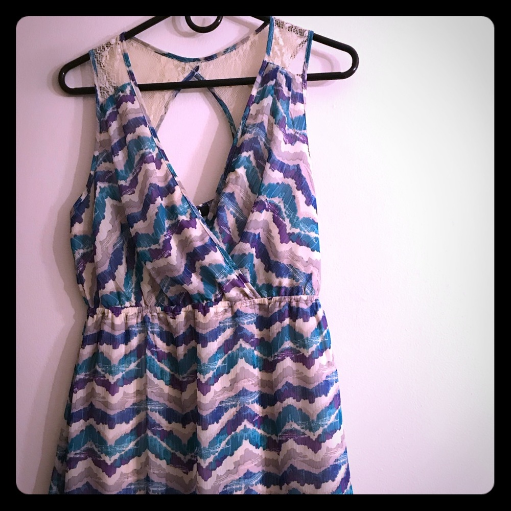 Cute purple and turquoise chevron print dress.